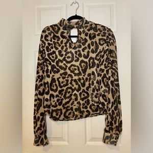 Lightly worn, size L, sheer, leopard print, choker blouse